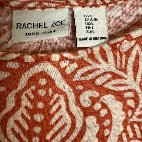 Rachel Zoe Boxy Linen Cropped Terracotta‎ Patterned Shirt Women's L - Picture 4 of 5